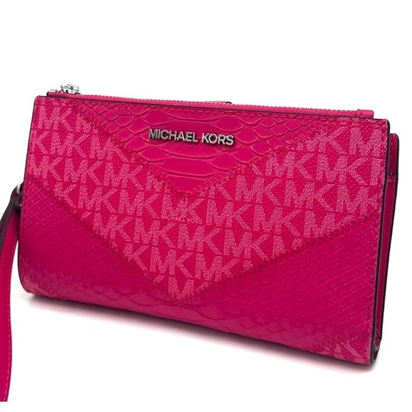 Michael Kors Double Zip Wallet Wristlet Electric Pink Multi (NWT) - Picture 1 of 9